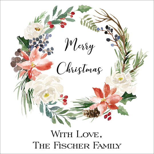 Winter Floral Wreath Square Gift Stickers